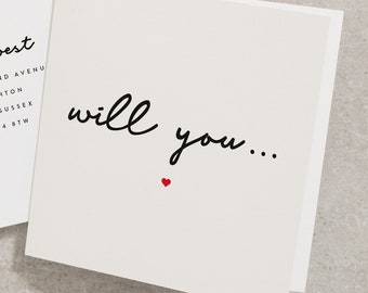 Will You Card, Will You Be My Card, Bridesmaid, Best Man, Maid Of Honor, Godmother, Godfather, Godparent, Flower Girl, Cute, Simple WY021