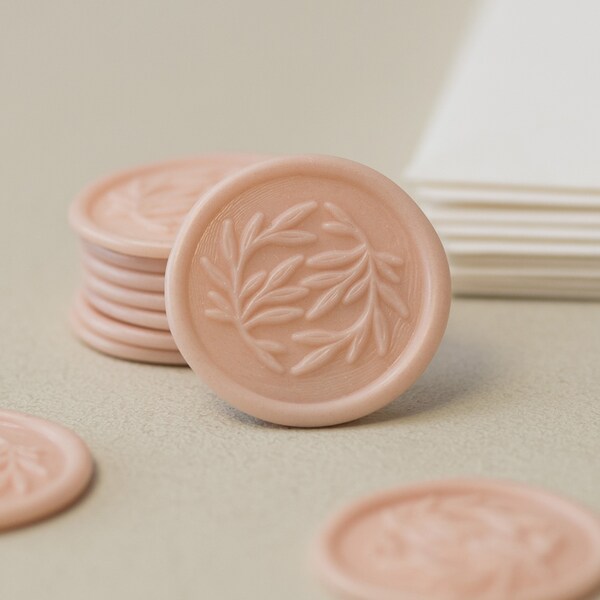 Blush Pink Wax Seal Stickers Wedding, Self Adhesive Wax Seal Stamps, UK Envelope Wax Seal Stickers, Invitation Envelope Stickers 'Foliage'