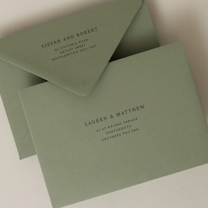 Olive Green Envelopes C6, 5x7 or C5 Printed Envelopes, Mid Green Invitation or RSVP Envelopes Colorplan, Printing Guest Addressing image 1