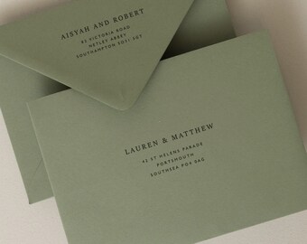 Olive Green Envelopes C6, 5x7 or C5 Printed Envelopes, Mid Green Invitation or RSVP Envelopes Colorplan, Printing Guest Addressing