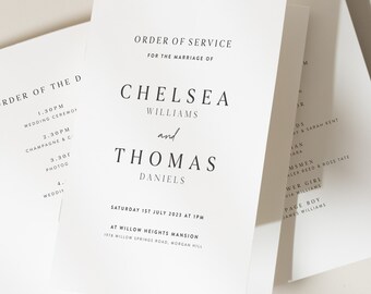 Order Of Service Booklet, Wedding Ceremony Program, Textured Card Cover, Wedding Ceremony, Simple Wedding Program 'Chelsea'