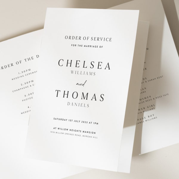 Order Of Service Booklet, Wedding Ceremony Program, Textured Card Cover, Wedding Ceremony, Simple Wedding Program 'Chelsea'