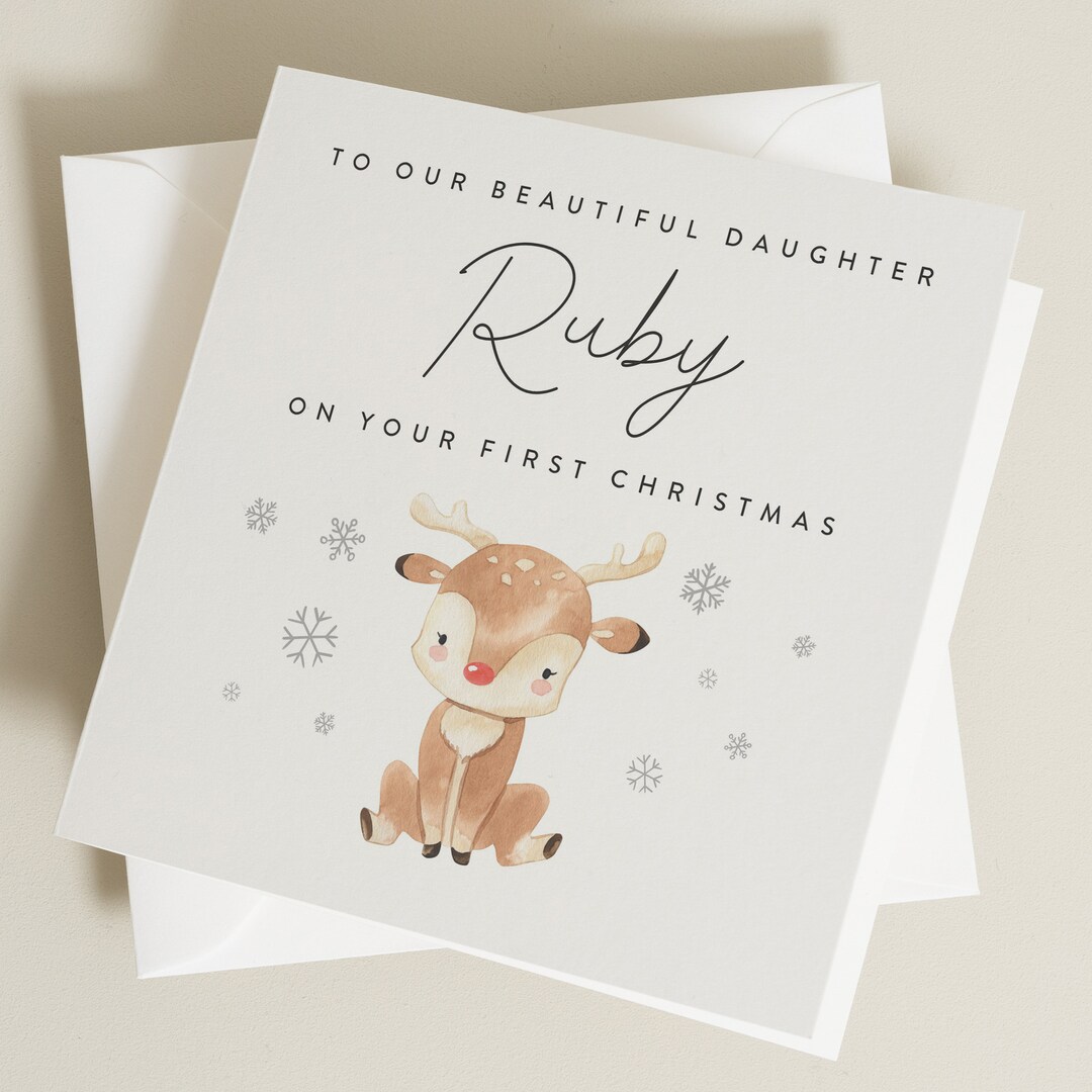 Christmas Card For Daughter. Girl With Gift Design. Verse Inside - View #9