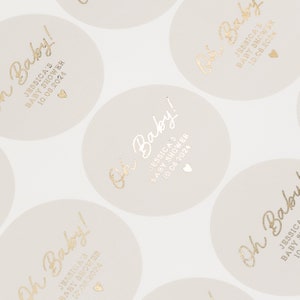 Personalised Baby Shower Stickers, Oh Baby Stickers, White Stickers, Favors For Baby Shower, Gender Reveal Party Favour Stickers, Gold Foil