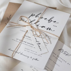 Rustikales Hochzeitseinladungs-Set mit Kraftschnur und personalisierten Tags, einfache rustikale Hochzeitseinladungen mit RSVP-Karte 'Phoebe' MUSTER