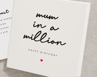 Special Mum birthday Card, Mum In A Million Card, Birthday Card Mum, For Mum, Mum UK, Mum Birthday Card BC056