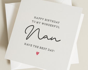 Nan Birthday Card, Birthday Gift For Nan, Wonderful Nan Birthday Card, Simple Birthday Card To Nan, Nanny Birthday Gift