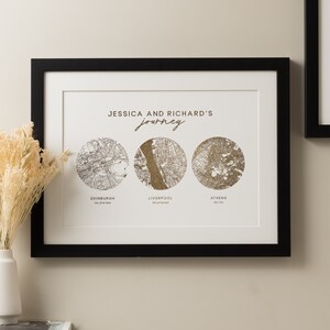 Our Journey So Far Foil Map Print, Foil Map Art Print, Custom Location Print, New House Gift, Foiled Personalised Coordinates Print