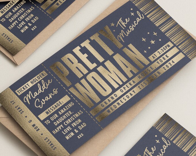 Personalised Theatre Gift Voucher, Pretty Woman Ticket, Musical Theatre Ticket, Surprise Broadway Ticket, Scratch To Reveal, Memorabilia