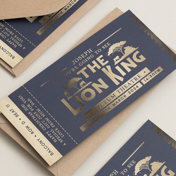 Personalised Musical Theatre Ticket, The Lion King Musical Ticket, Memorabilia, Surprise Ticket Keepsake, Broadway Ticket, Memorabilia