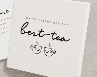 Best Friend Valentine Card For Her, Galentines Day Card For Best Friend, Happy Valentines Day Best-Tea, Funny Bestie Valentines Card VC070