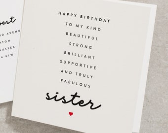Poème de carte d'anniversaire de soeur, cadeau de soeur incroyable, soeur de carte d'anniversaire, carte d'anniversaire spéciale de soeur, carte d'anniversaire pour la soeur BC164