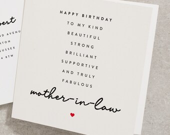 Mother In Law Birthday Card Poem, Amazing Mum In Law Gift, Birthday Card Mother In Law, Special Mum In Law Birthday Card For Her BC142