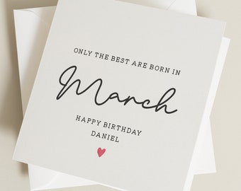 Simple Personalised Birthday Card, March Birthday Card, Funny Birthday Card For Her, For Friend, Birthday Gift To Him, Birthday Month Card