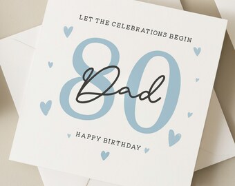 Birthday Dad Card, 80th Birthday Card For Dad, Eightieth Birthday Dad Card, Happy Birthday Dad, 80th Birthday Gift, Father, Dad