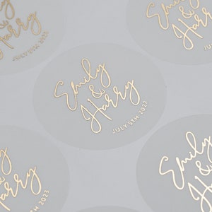 Script Wedding Stickers With Foil, Personalised, Any Name, Wedding Favour Stickers, Envelope Seals With Foil, Gold, Rose Gold, 51mm ST031 image 1