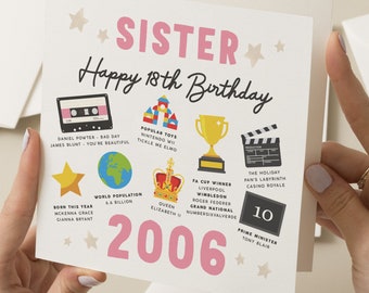 Carte d'anniversaire pour sœur 18 ans, carte d'anniversaire de fait pour soeur, cadeau pour soeur, carte d'anniversaire d'étape importante, cadeau pour soeur, né en 2006