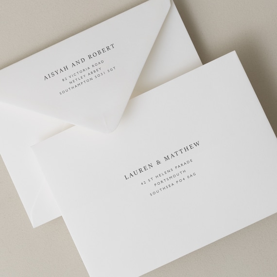 Printed Pristine White Envelopes C6, 5x7 or C5, Invitation or RSVP Envelopes  Colorplan, Printing Guest Addressing 