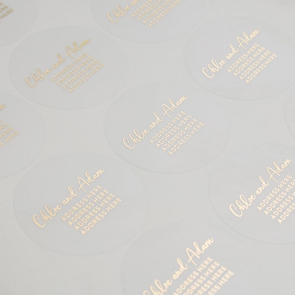 Adressaufkleber, Rücksendeetikett Folie, Kalligraphie Aufkleber, Personalisiert, In Gold oder Silber, 37mm, ST058