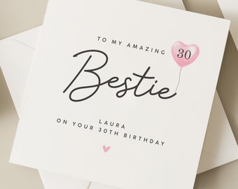 Gepersonaliseerde 30e verjaardagskaart voor beste vriend, Bestie dertigste verjaardagskaart voor haar, 30e verjaardagskaart, 30e verjaardagscadeau voor BFF