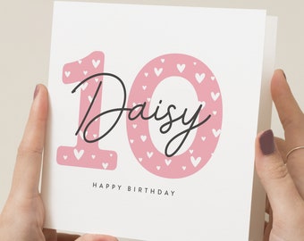 Personalised 10th Birthday Card For Her, 10th Birthday Card For Daughter, Happy 10th Birthday Card For Granddaughter, Niece