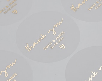 Gold Foil Thank You Wedding Stickers, Round Clear Wedding Stickers, Wedding Event Stickers, Real Foil Wedding Stickers, 51mm ST023
