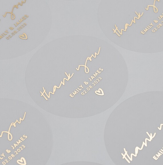 Gold Foil Thank You Wedding Stickers Round Clear Wedding | Etsy