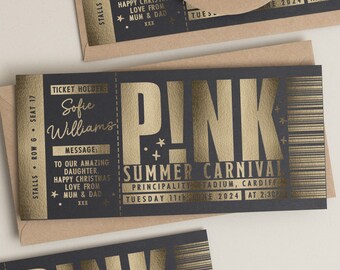 Vale de regalo personalizado de lámina de oro, vale de regalo de entrada para el concierto del Carnaval de verano de P!NK, regalo de entrada para el concierto, rasguño para revelar, entrada para el concierto