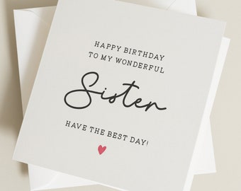 Sister Birthday Card, Wonderful Sister Birthday Card, Birthday Card For Sister, Birthday Gift For Her, Gift For Sister, Simple Card