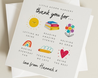 Personalised Teacher and Nursery Thank You Card, School and Teacher Thank You Card, End of Term Gift For Teachers, Nursery Worker Card TC038