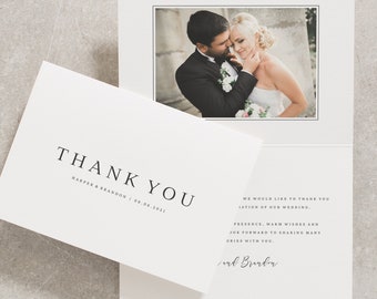 Simple Thank You Cards, Grey Wedding Thank You Cards with Envelopes and Photo, Modern Classic Simple Wedding Thank You Card Set 'Harper'