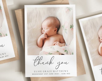 Baby Personalised Thank You Card, Baby Shower Thank You Cards, New Baby Photo Thank You Cards, Personalised Thank You Card From New Baby