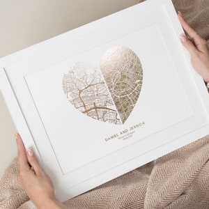 Custom Gold Foil Heart Shaped Map Print, Wedding Gift For Couples, Romantic Foil Location Print, Foil Map Print, Anniversary Gift For Her image 4