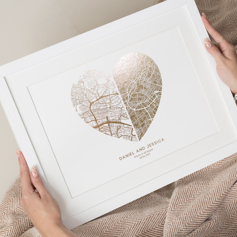 Custom Gold Foil Heart Shaped Map Print, Wedding Gift For Couples, Romantic Foil Location Print, Foil Map Print, Anniversary Gift For Her image 4