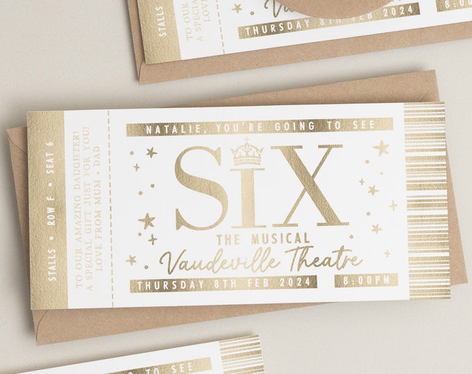 Six The Musical Gift Ticket, Theatre Ticket, Personalised Musical Theatre Ticket, Surprise Broadway Ticket, Scratch To Reveal, Memorabilia