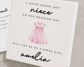 Cute Will You Be My Flower Girl Card, Personalised With Any Name, Wedding Card, For Her, For Niece, Flower Girl, Illustrated, Pink WY034