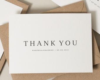 Classic Wedding Thank You Card, Simple Wedding Thank You, Personalised Wedding Cards, Wedding Pack, With Navy Envelope 'Harper'