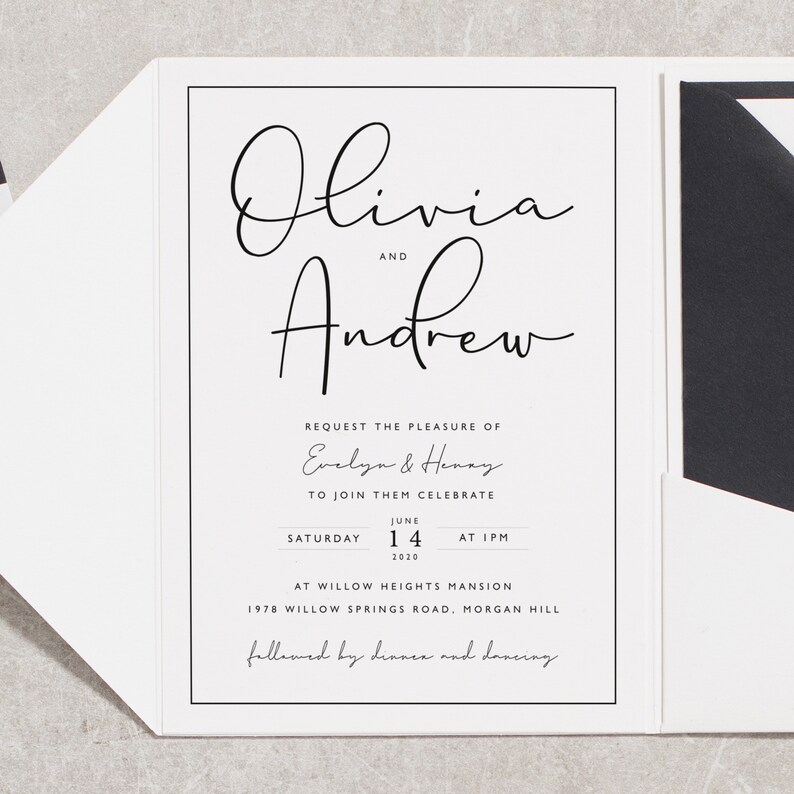 Black and White Wedding Invitation Set Classic Wedding Invite Etsy