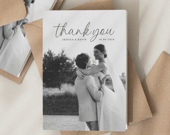 Simple Wedding Thank You Cards, Folded Wedding Card With Photo, Thank You Cards Wedding, Modern Wedding Thank You, Thank You Wedding Card