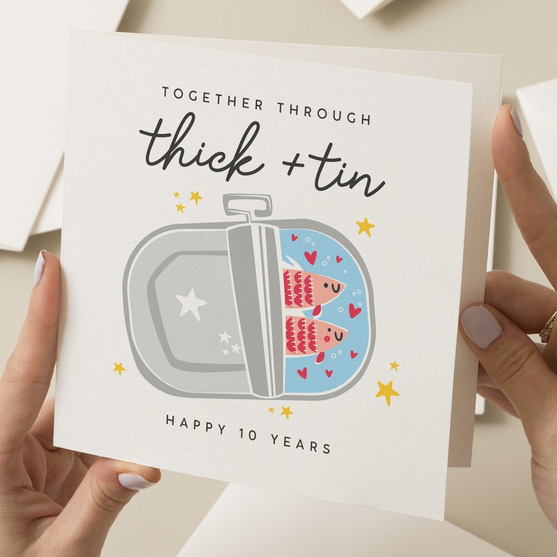 10 Year Anniversary Card For Husband, Tin Anniversary Card, Partner Anniversary Card, Funny Pun Anniversary Card, Ten Years Together Card image 1