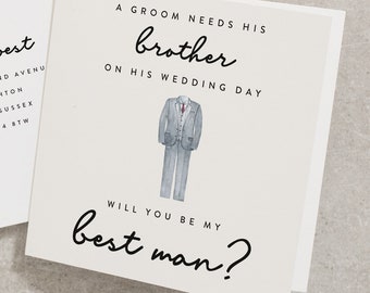 Un novio necesita a su hermano el día de su boda, tarjeta de padrino, ¿serás mi padrino, para hermano, tarjeta de boda, ideas de propuesta WY041