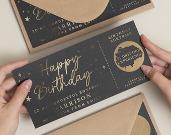 Gold Foil Scratch Card Gift Voucher, Birthday Gift Voucher, Surprise Gift Birthday , Scratch Card, Birthday Surprise Voucher, Gift Ticket