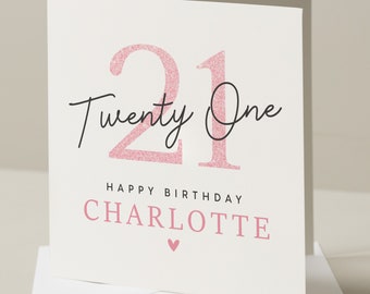 Carte de 21e anniversaire pour fille, carte de 21e anniversaire pour petite amie, carte d'anniversaire personnalisée pour elle, cadeau de 21e anniversaire