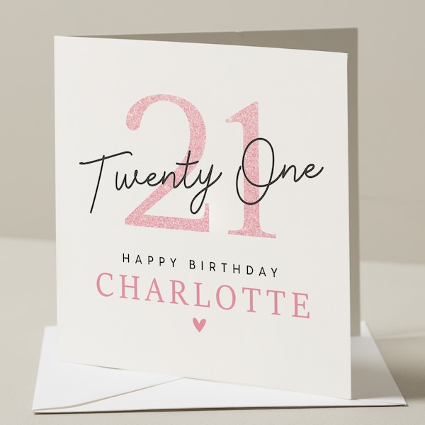 Carte de 21e anniversaire pour fille, carte de 21e anniversaire pour petite amie, carte d'anniversaire personnalisée pour elle, cadeau de 21e anniversaire