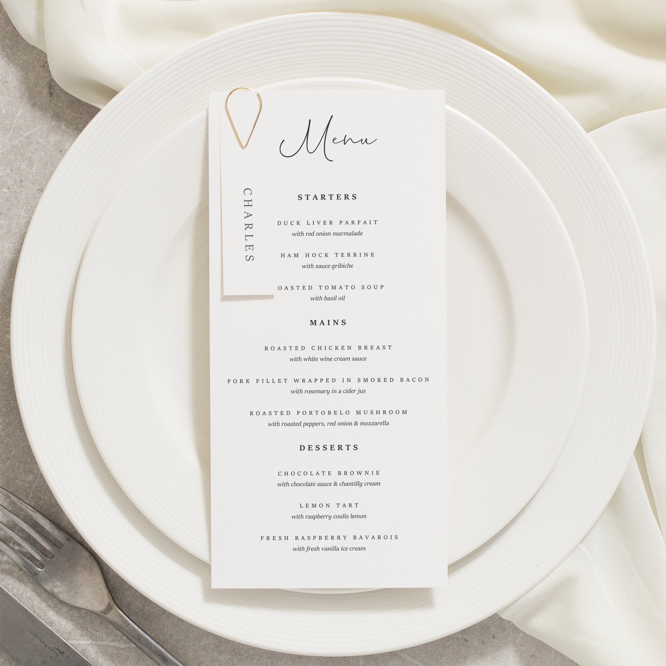 Simple Menu With Place Card Minimal Wedding Menus And Name Etsy