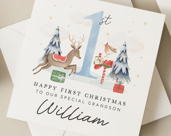 Personalised First Christmas Card For Grandson, Grandson 1st Christmas Card, Baby Boy 1st Christmas Card, 2023 Christmas Keepsake Boy