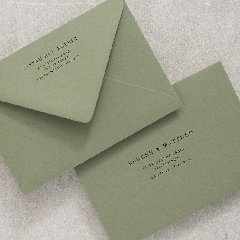 Printed Sage Green Envelopes C6 5x7 or C5 Invitation or RSVP Etsy