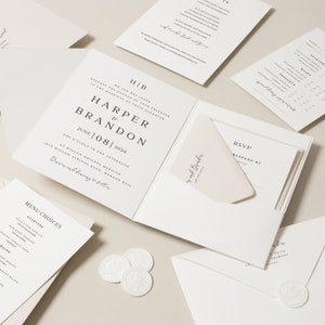 Pocketfold Wedding Invitations With Monogram Design, Wedding Invitation With RSVP, Insert, Envelopes & Matching Stationery 'Harper' 'Sample'