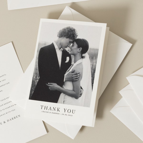 Kalligraphie Foto Dankeschön Hochzeitskarten, Einfache Dankeschön Hochzeitskarten, Hochzeit Dankeschönkarten mit Foto, Dankeschön mit Umschlägen