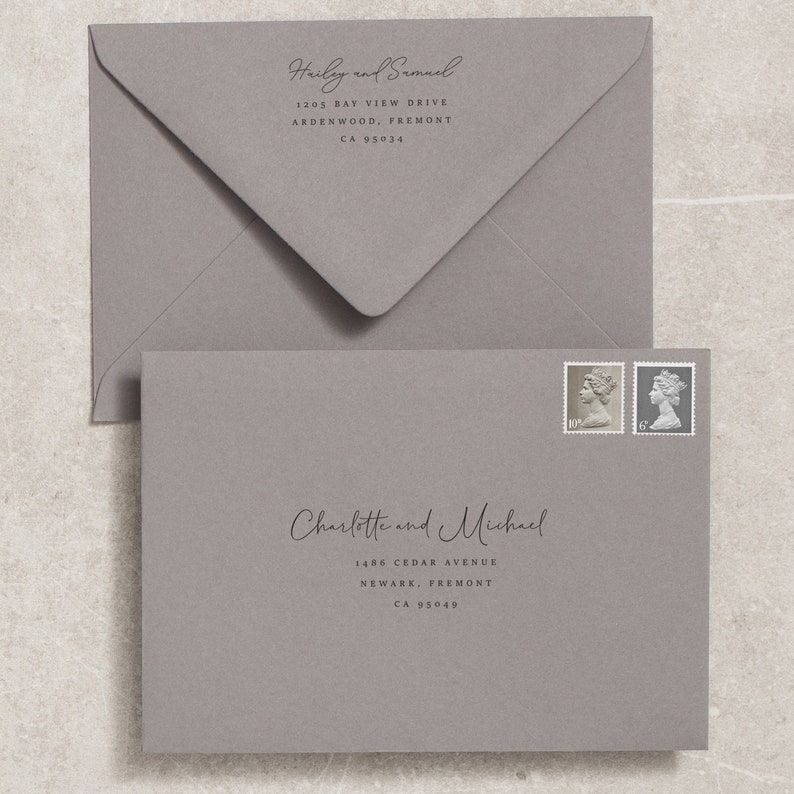Elegant Grey Monogram Wedding Invitation With Vellum and Wax Seal, Classic Concertina Wedding Invites With Smoke Envelopes 'Harper' SAMPLE image 5